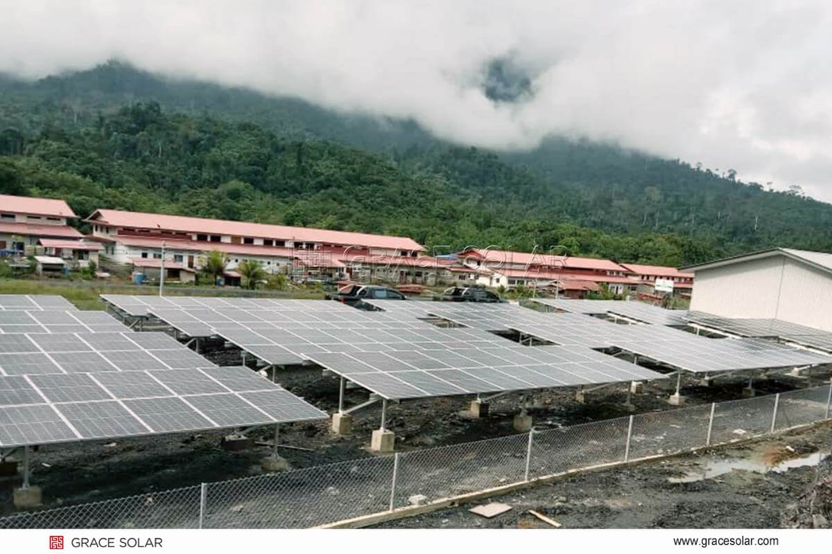 Grace Solar KNT Triangle Bracket installed on Southeast Asian commercial rooftop during monsoon season